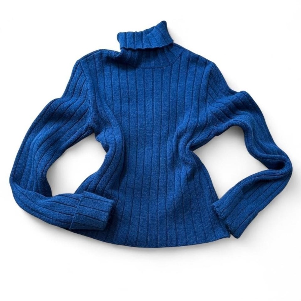 Y2K Royal Blue Ribbed‎ Turtleneck Sweater